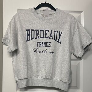 NWT SIZE S Casual Gray Sweatshirt with Bordeaux France Print